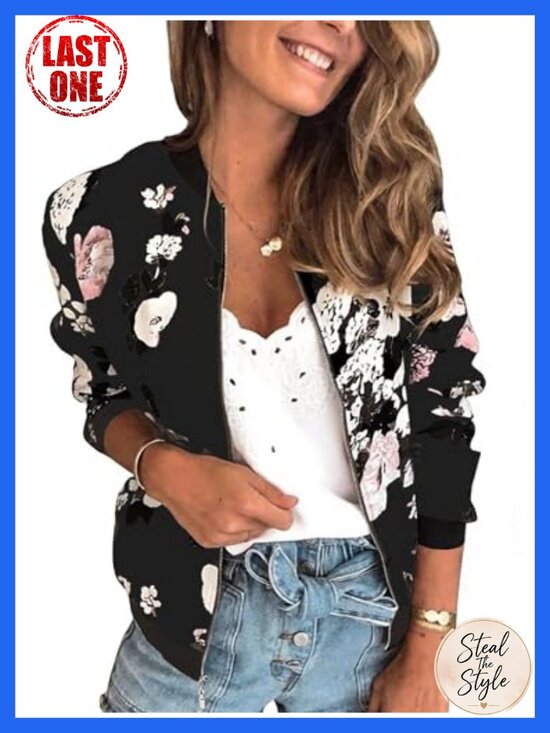 Jackets & Blazers - ECOWISH Floral Quilted Bomber Jacket Short Zip Up Lightweight Pockets